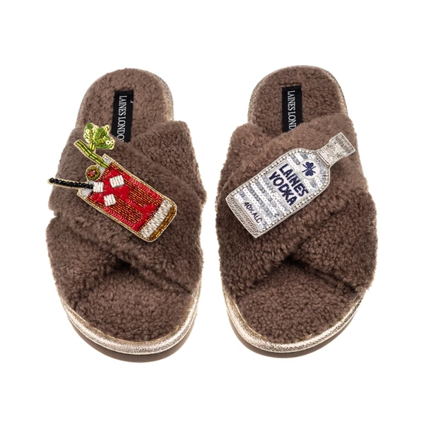 Laines London Laines Neutral Boucle Slippers With Bloody Mary Brooches