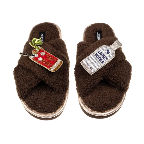 laines london Laines Neutral Boucle Slippers With Bloody Mary Brooches