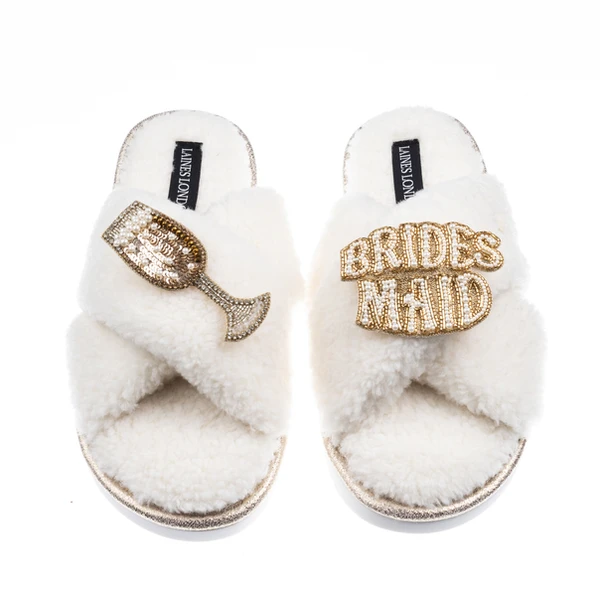 Laines London Laines Neutral Boucle Slippers With Bridesmaid Brooches