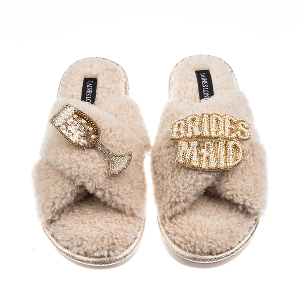 Laines London Laines Neutral Boucle Slippers With Bridesmaid Brooches