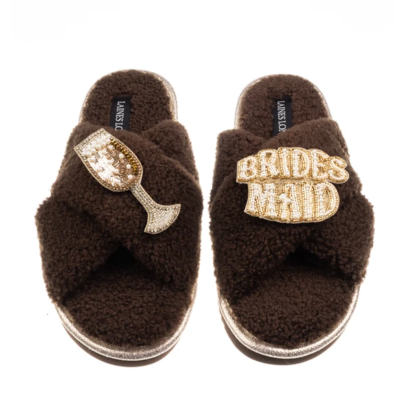 Laines London Laines Neutral Boucle Slippers With Bridesmaid Brooches