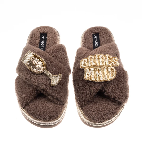 laines london Laines Neutral Boucle Slippers With Bridesmaid Brooches