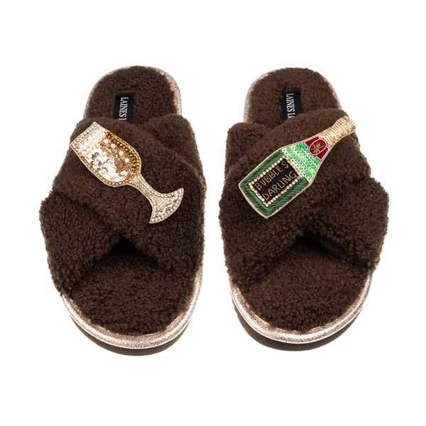 laines london Laines Neutral Boucle Slippers With Bubbles Darling Brooches