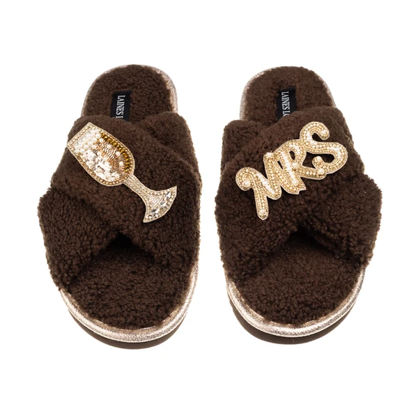 laines london Laines Neutral Boucle Slippers With Champers & Mrs Brooches