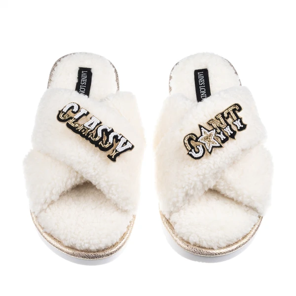 laines london Laines Neutral Boucle Slippers With Classy C*nt Brooches laines london Laines Neutral Boucle Slippers With Classy C*nt Brooches