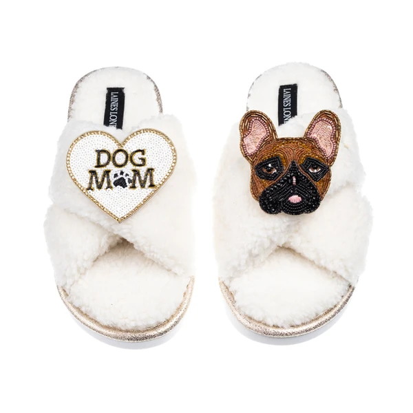 laines london Laines Neutral Boucle Slippers With Cookie The Frenchie & Dog Mum / Mom