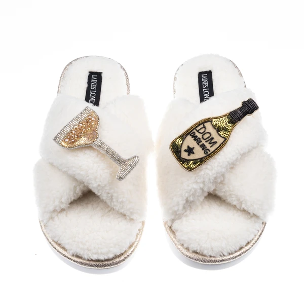 Laines London Laines Neutral Boucle Slippers With Dom Darling Champagne Brooches