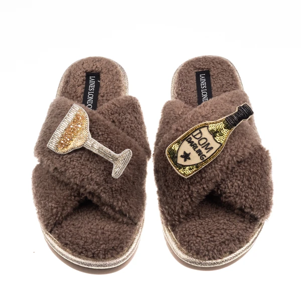 Laines London Laines Neutral Boucle Slippers With Dom Darling Champagne Brooches