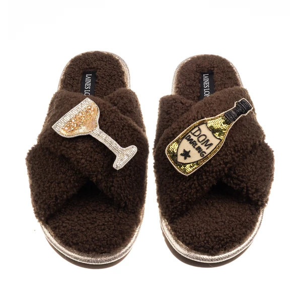 laines london Laines Neutral Boucle Slippers With Dom Darling Champagne Brooches