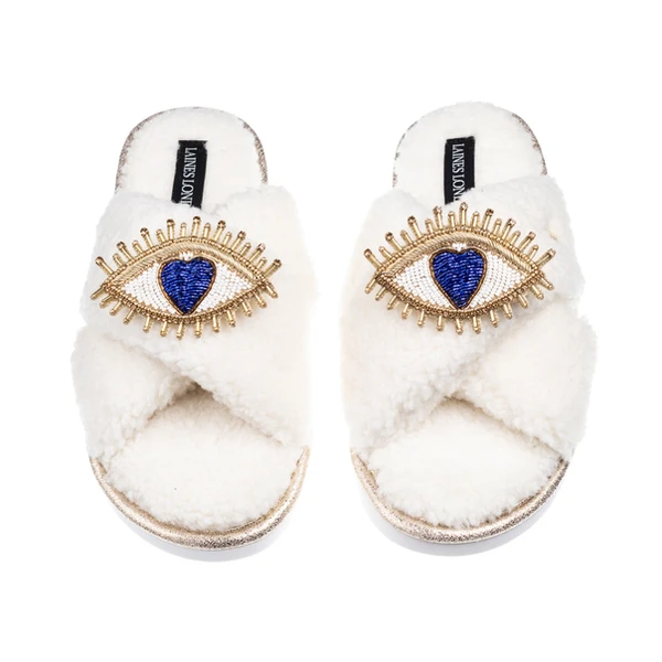 Laines London Laines Neutral Boucle Slippers With Double Love Eye Brooches
