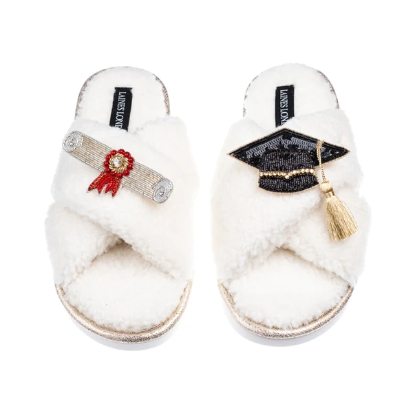 Laines London Laines Neutral Boucle Slippers With Graduation Brooches