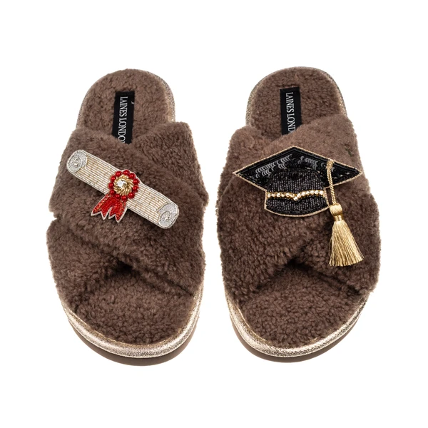 Laines London Laines Neutral Boucle Slippers With Graduation Brooches