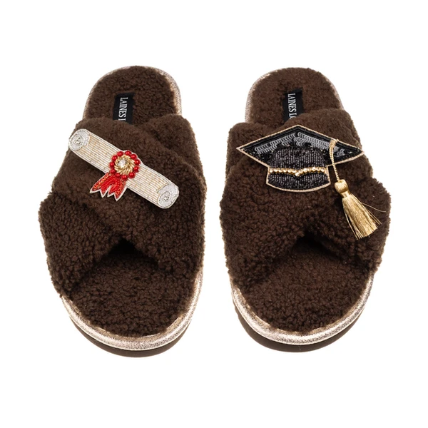 Laines London Laines Neutral Boucle Slippers With Graduation Brooches