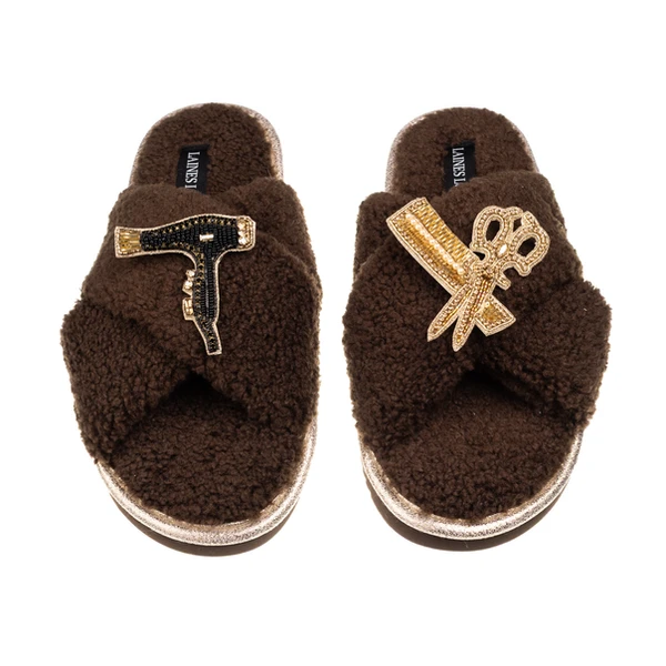 laines london Laines Neutral Boucle Slippers With Hairdresser Brooches