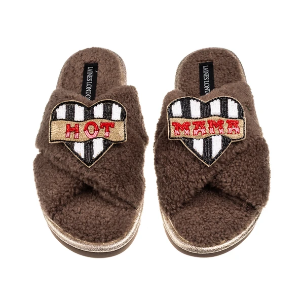laines london Laines Neutral Boucle Slippers With Hot Mama Brooches