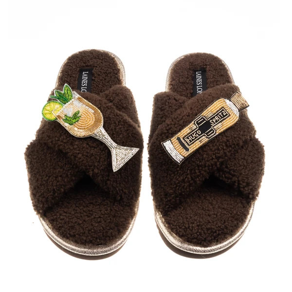 Laines London Laines Neutral Boucle Slippers With Hugo Spritz Brooches