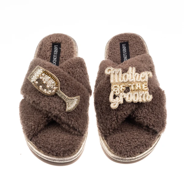 Laines London Laines Neutral Boucle Slippers With Mother Of The Groom Brooches