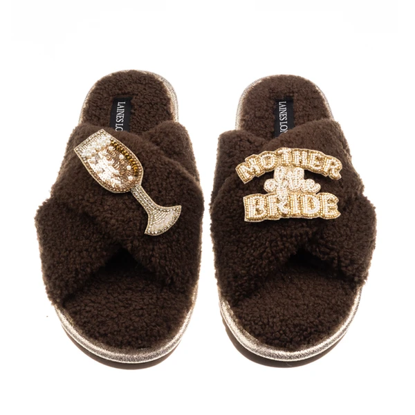 Laines London Laines Neutral Boucle Slippers With Mother Of The Bride Brooches