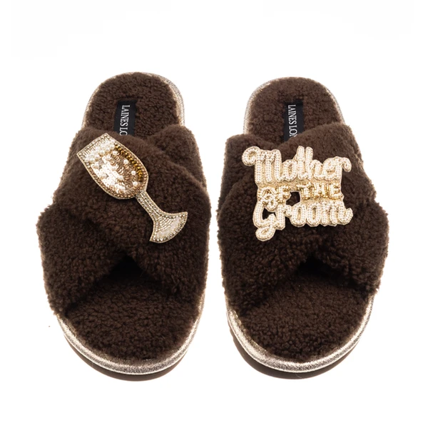 laines london Laines Neutral Boucle Slippers With Mother Of The Groom Brooches