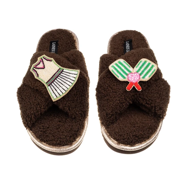 Laines London Laines Neutral Boucle Slippers With Pickleball Lover Brooches