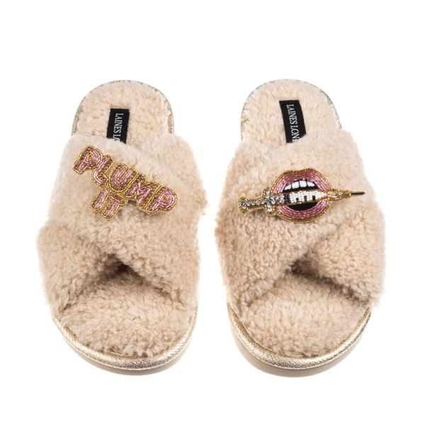 laines london Laines Neutral Boucle Slippers With Plump It Pout Brooches laines london Laines Neutral Boucle Slippers With Plump It Pout Brooches