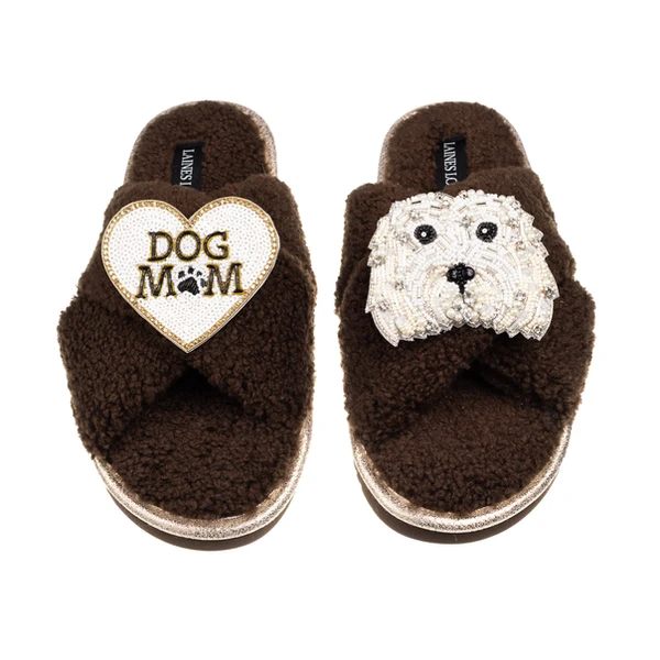 laines london Laines Neutral Boucle Slippers With Queenie & Dog Mum / Mom Brooches