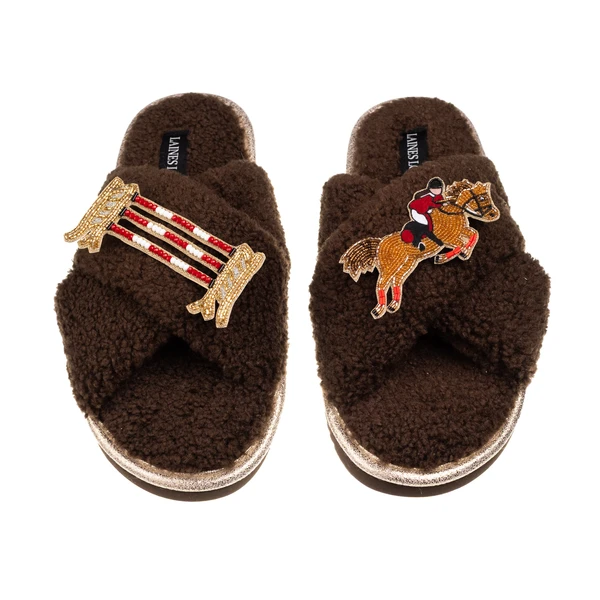 Laines London Laines Neutral Boucle Slippers With Show Jumper Brooches