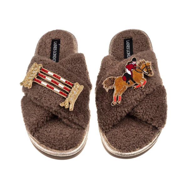 Laines London Laines Neutral Boucle Slippers With Show Jumper Brooches