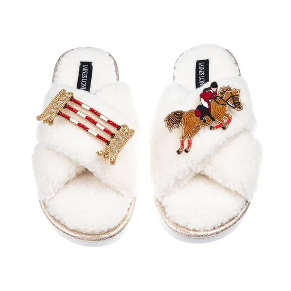 laines london Laines Neutral Boucle Slippers With Show Jumper Brooches laines london Laines Neutral Boucle Slippers With Show Jumper Brooches