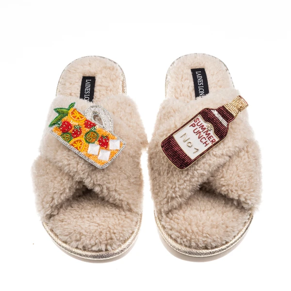 Laines London Laines Neutral Boucle Slippers With Summer Punch Brooches