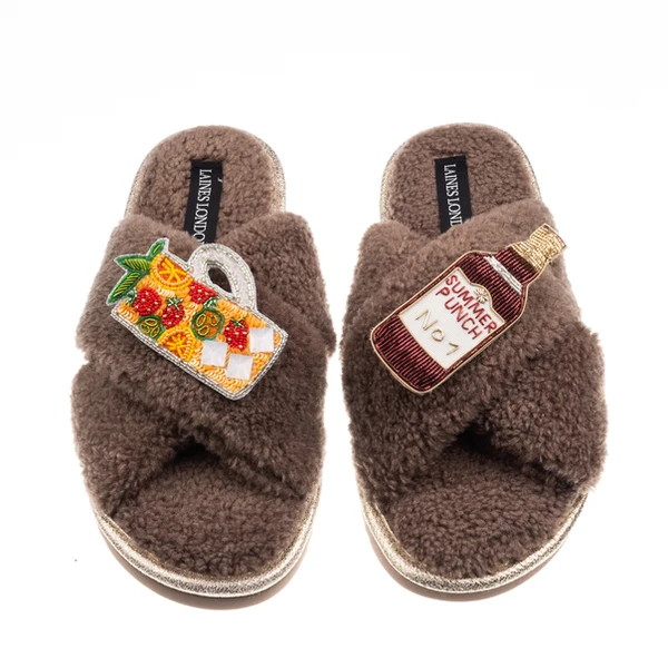 Laines London Laines Neutral Boucle Slippers With Summer Punch Brooches