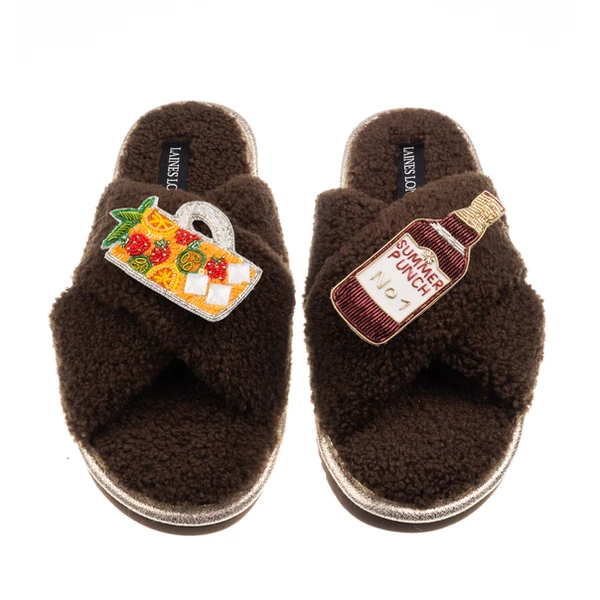 laines london Laines Neutral Boucle Slippers With Summer Punch Brooches