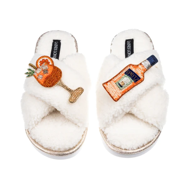 Laines London Laines Neutral Boucle Slippers With Summer Spritz Brooches