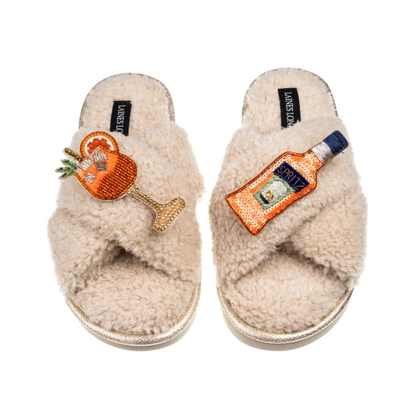 Laines London Laines Neutral Boucle Slippers With Summer Spritz Brooches