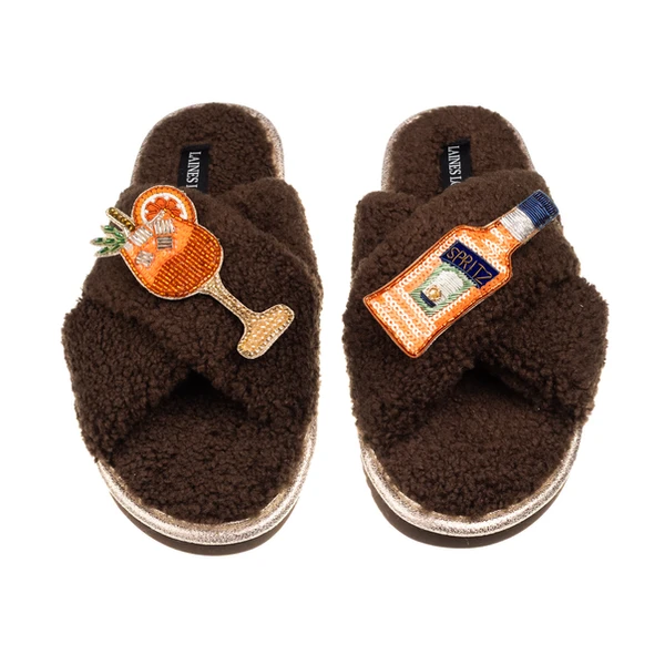 Laines London Laines Neutral Boucle Slippers With Summer Spritz Brooches