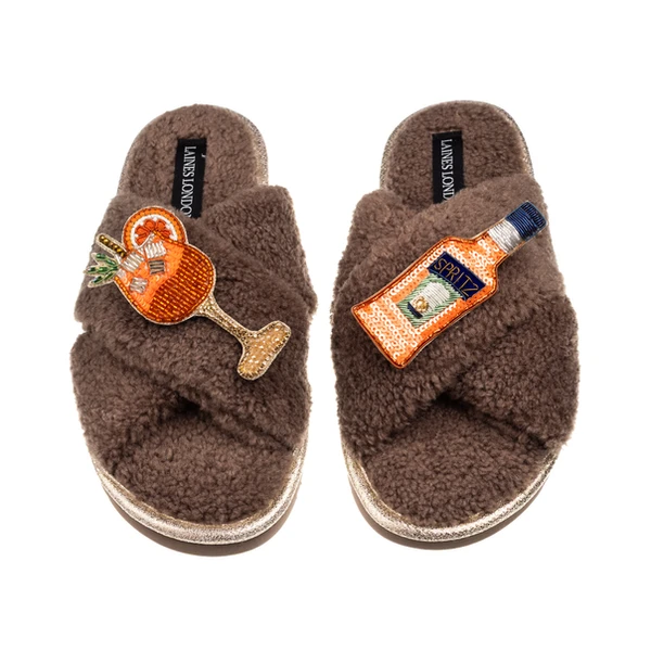 laines london Laines Neutral Boucle Slippers With Summer Spritz Brooches