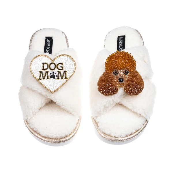 Laines London Laines Neutral Boucle Slippers With Tutu The Poodle & Dog Mum / Mom Brooches