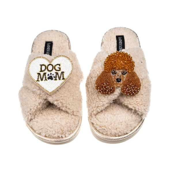 Laines London Laines Neutral Boucle Slippers With Tutu The Poodle & Dog Mum / Mom Brooches