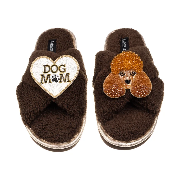 Laines London Laines Neutral Boucle Slippers With Tutu The Poodle & Dog Mum / Mom Brooches