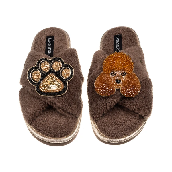 Laines London Laines Neutral Boucle Slippers With Tutu The Poodle & Paw Brooches
