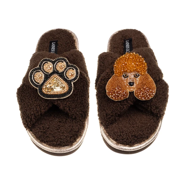 Laines London Laines Neutral Boucle Slippers With Tutu The Poodle & Paw Brooches