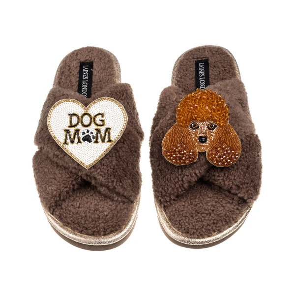 laines london Laines Neutral Boucle Slippers With Tutu The Poodle & Dog Mum / Mom Brooches