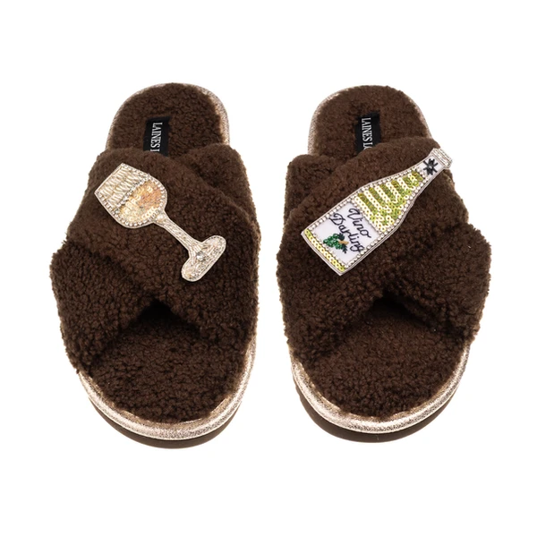 Laines London Laines Neutral Boucle Slippers With Vino Darling Brooches