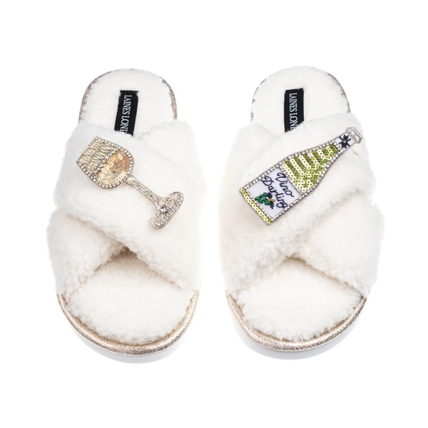 laines london Laines Neutral Boucle Slippers With Vino Darling Brooches