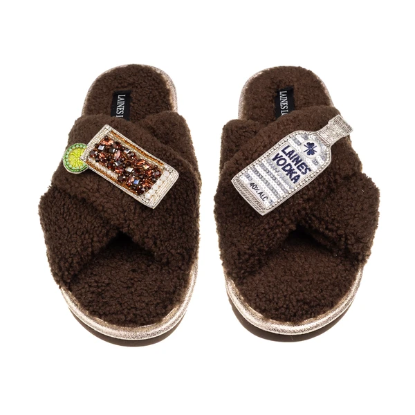 Laines London Laines Neutral Boucle Slippers With Vodka & Coke Brooches