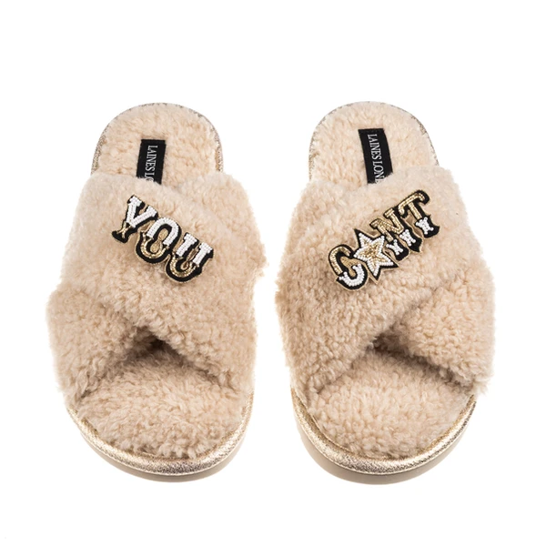 Laines London Laines Neutral Boucle Slippers With You C*nt Brooches