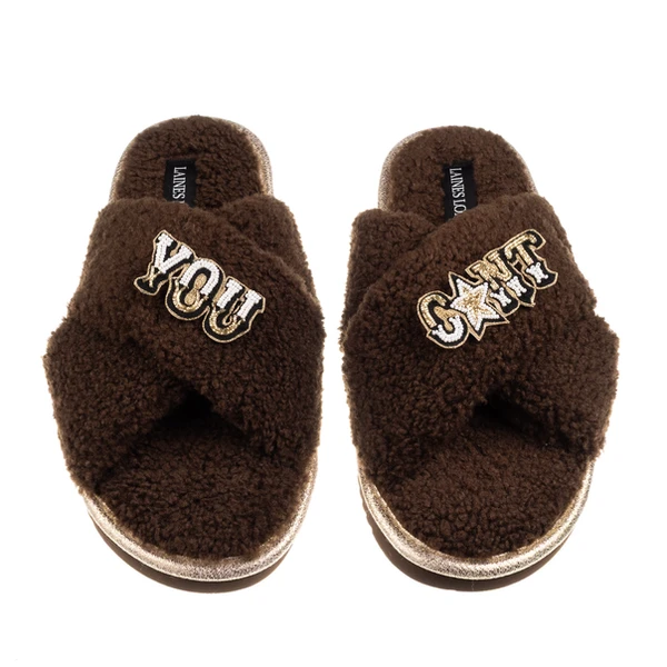 Laines London Laines Neutral Boucle Slippers With You C*nt Brooches