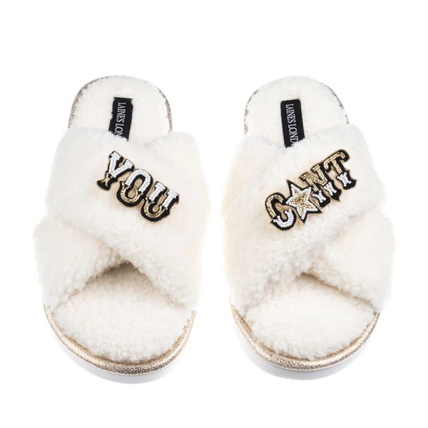 Laines London Laines Neutral Boucle Slippers With You C*nt Brooches