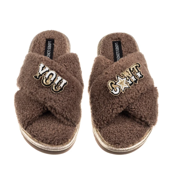 laines london Laines Neutral Boucle Slippers With You C*nt Brooches