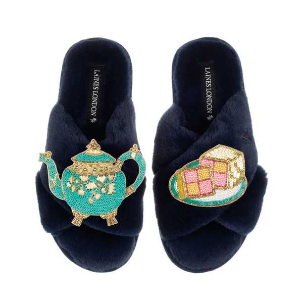 Laines London Laines X Juliet Slippers With Tea & Battenberg Cake Brooches